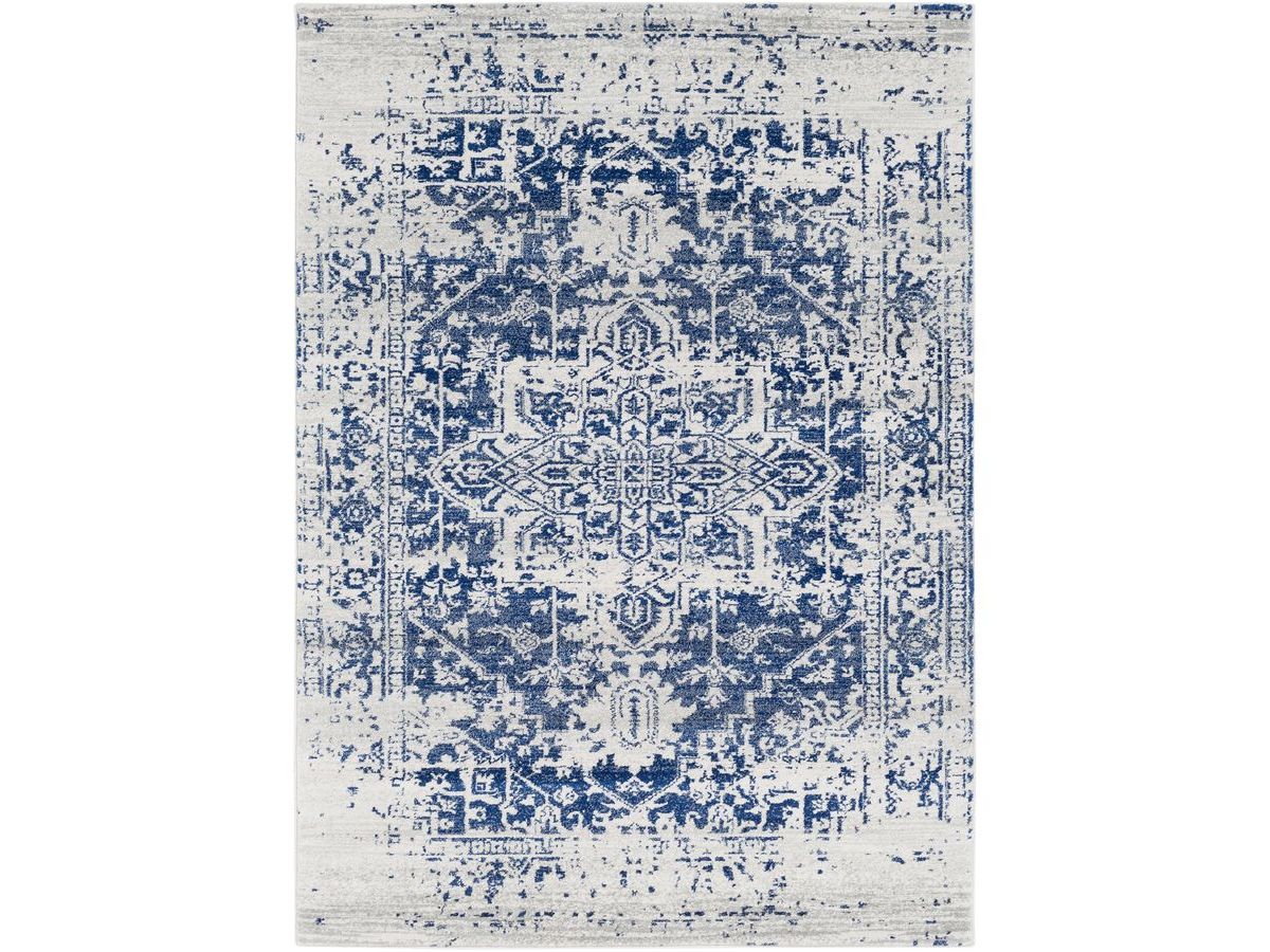 tapis poils ras lalla vintage de couleur bleu