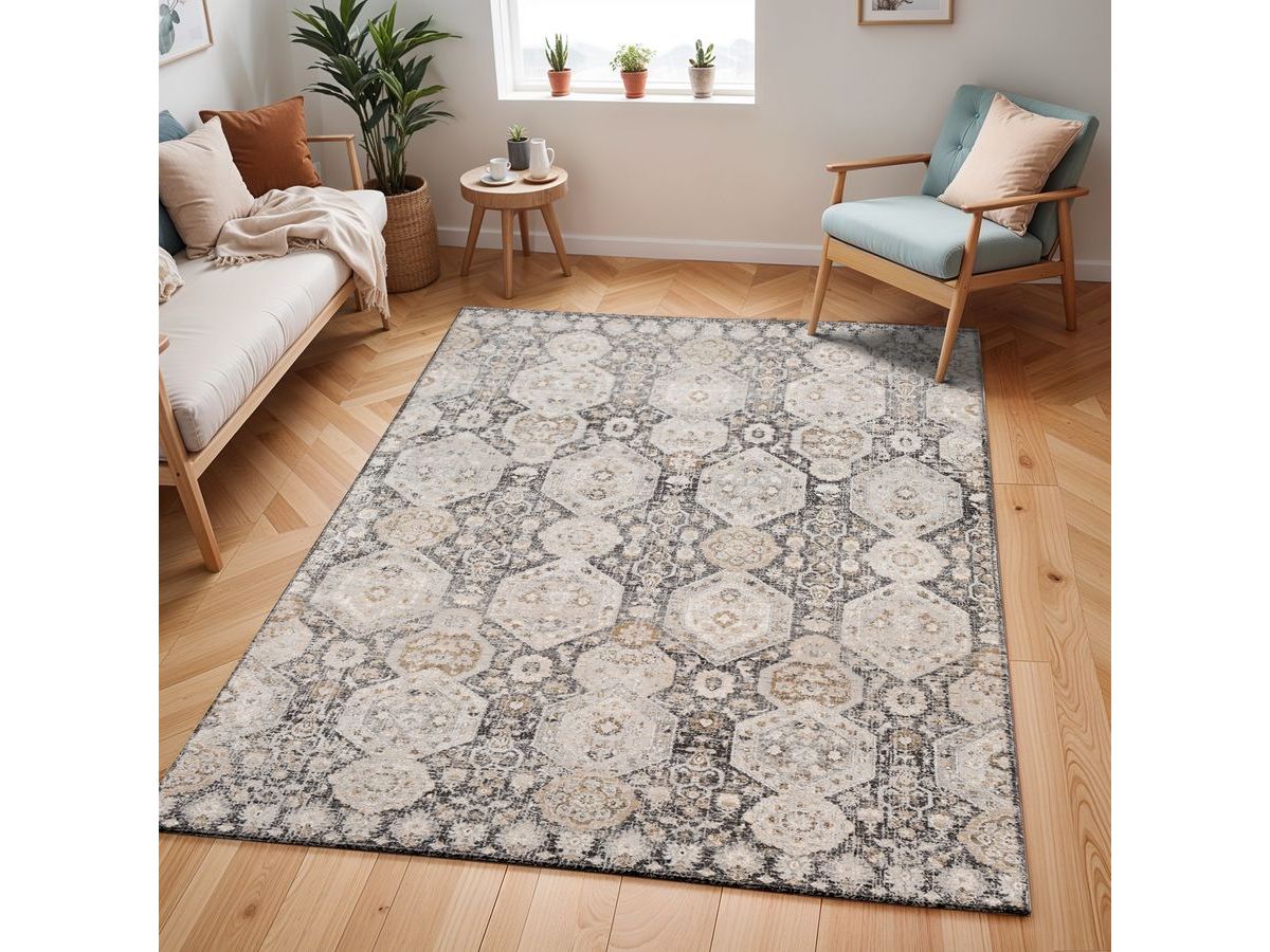 Tapis poils ras SORAYA vintage noir