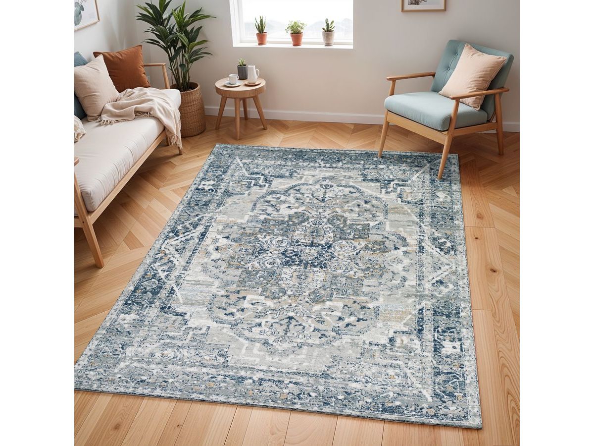 Tapis poils ras SAHAR vintage bleu — vue 4