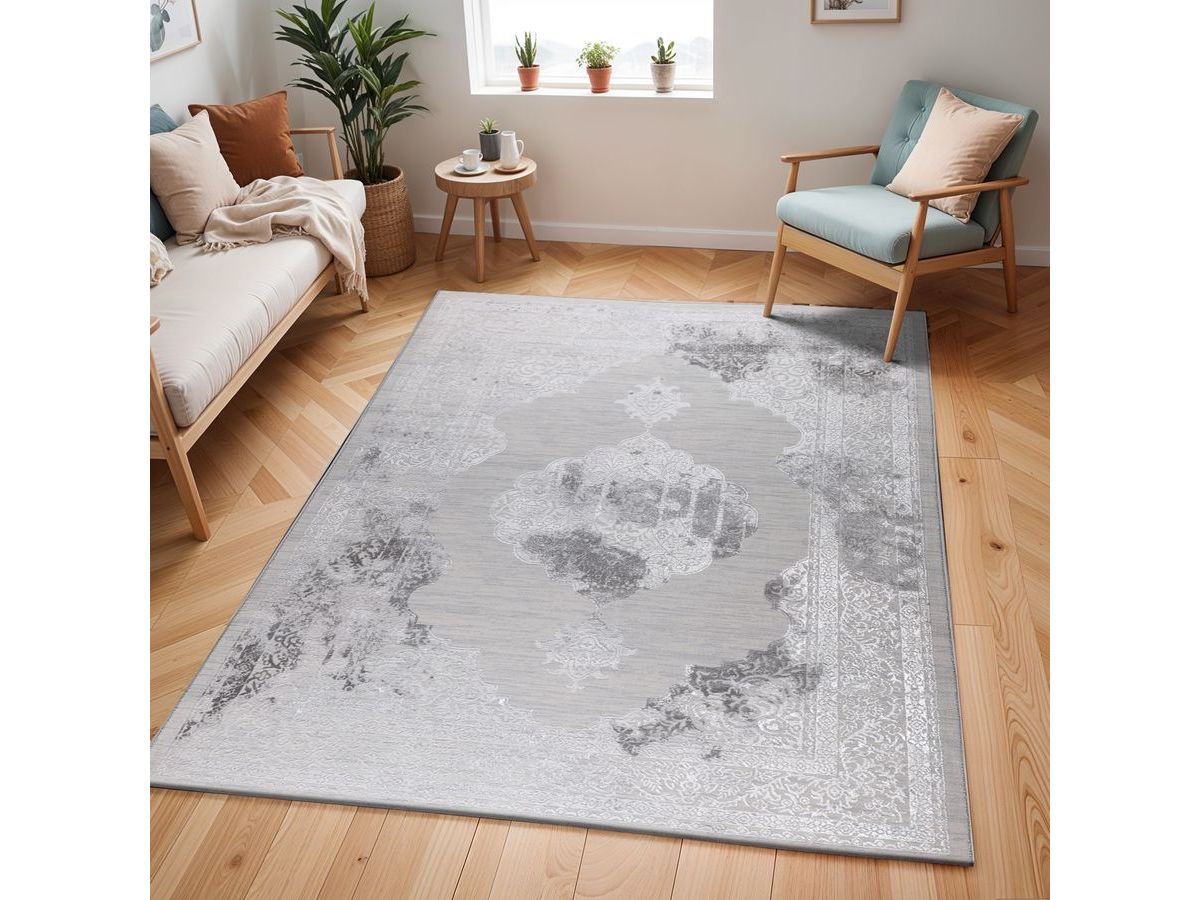 Tapis poils ras HORIA vintage blanc