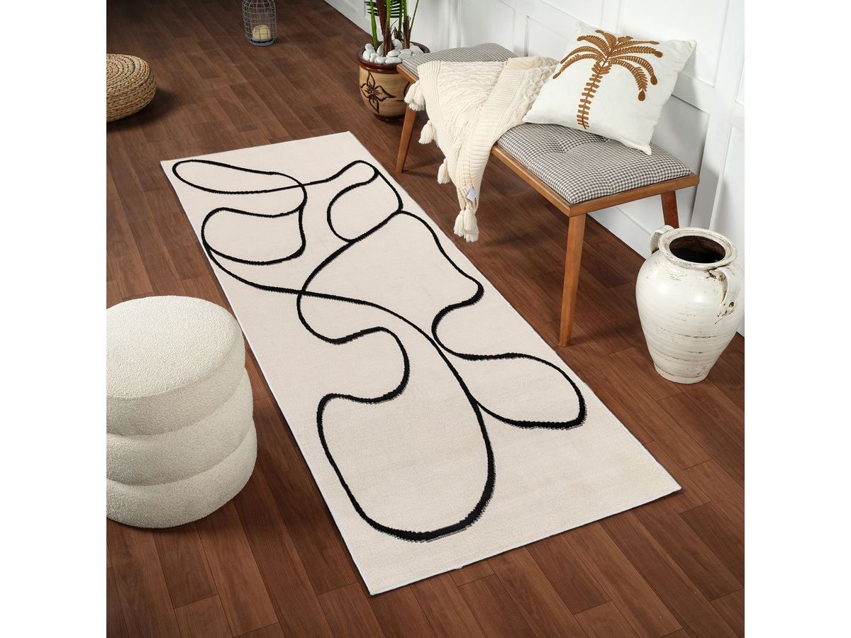 Tapis de couloir poils ras EDITH motif abstrait beige