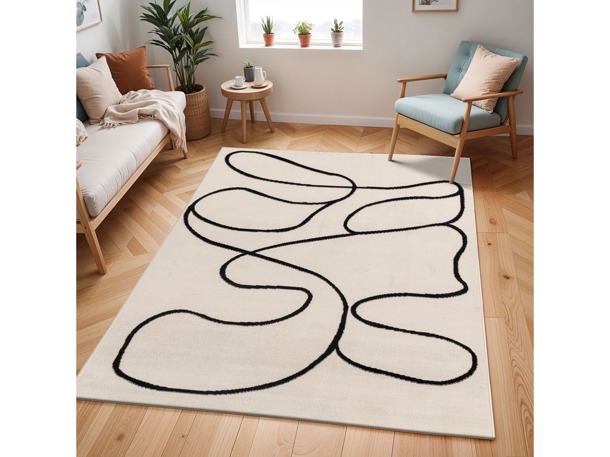 Tapis poils ras EDITH motif abstrait beige — vue 4