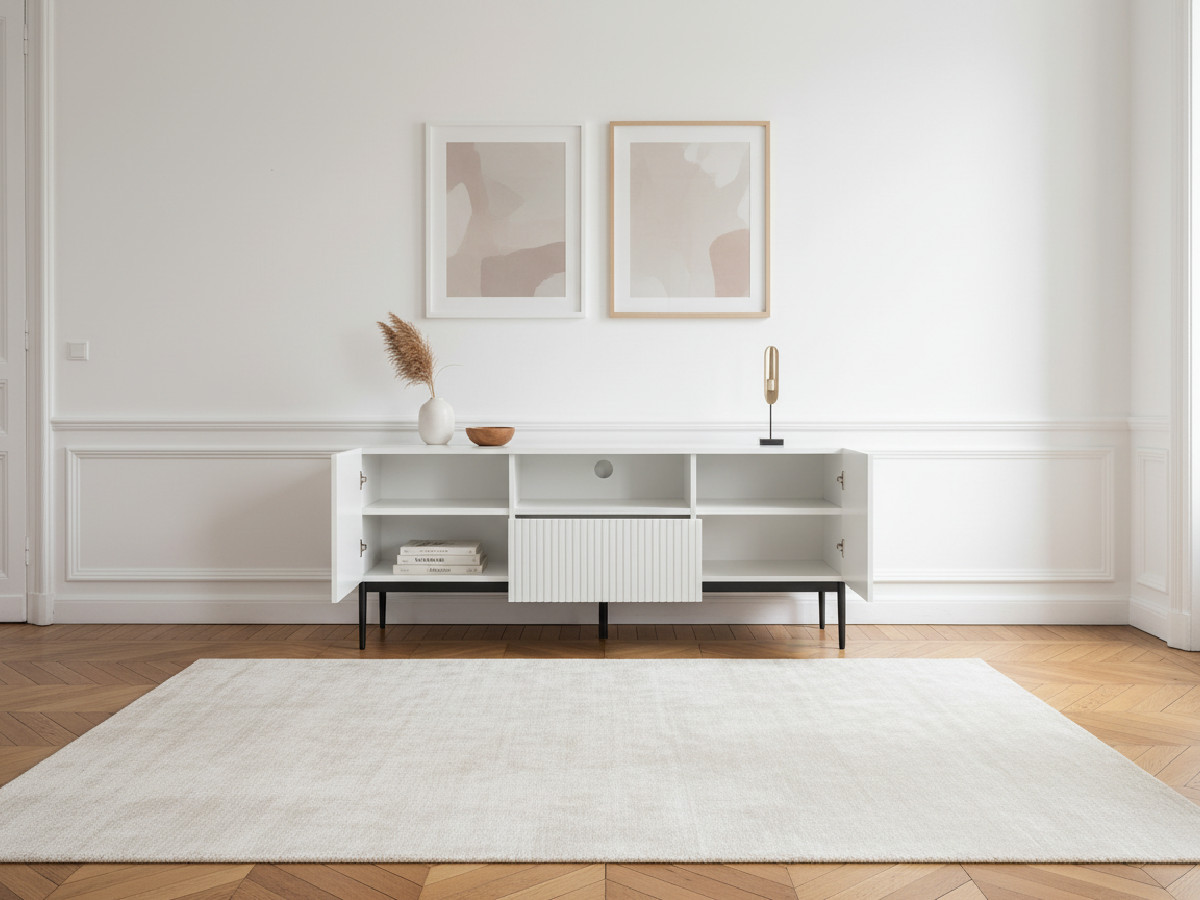 KASHA set met 150 cm tv-meubel met nis + 150 cm dressoir + salontafel met zwarte poten