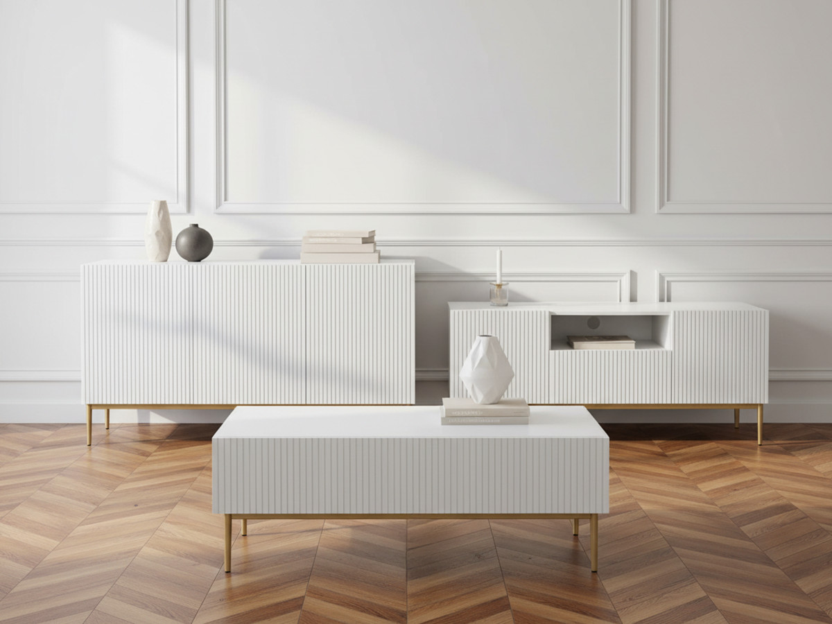 KASHA set met 150 cm tv-meubel met nis + 150 cm dressoir + salontafel met gouden poten