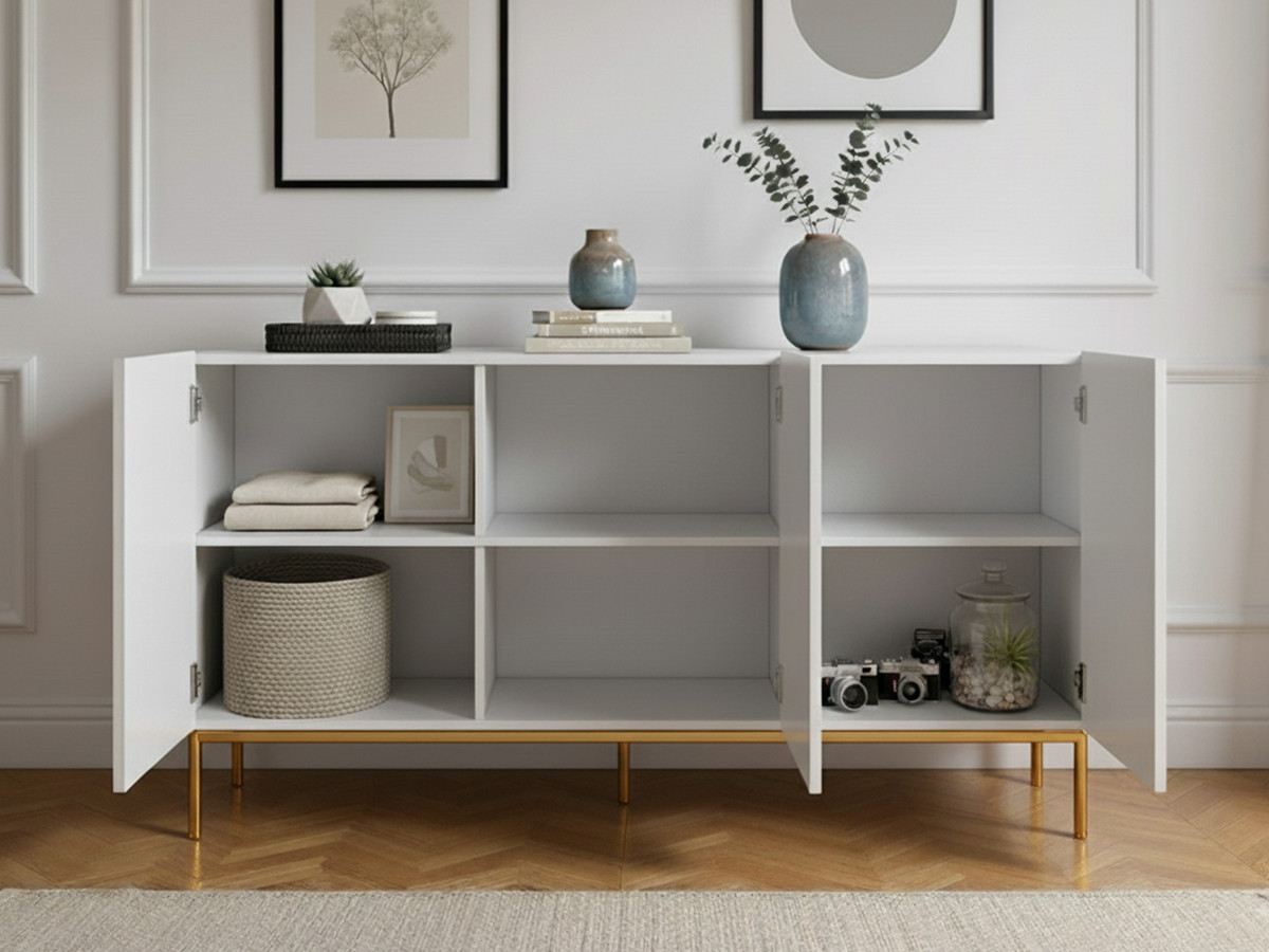 KASHA set met 150 cm tv-meubel met nis + 150 cm dressoir + salontafel met gouden poten