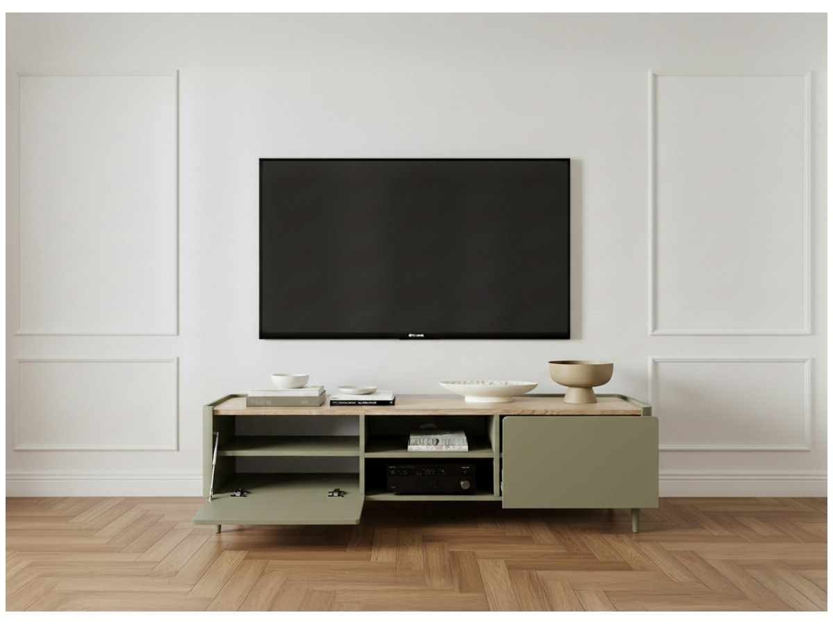 Meuble TV 1 porte 1 tiroir 170 cm ANYRA pieds en bois massif