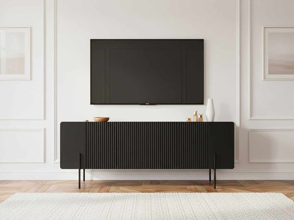 MATHILDE TV-meubel met 2 deuren en 1 lade, 150 cm, zwarte poten