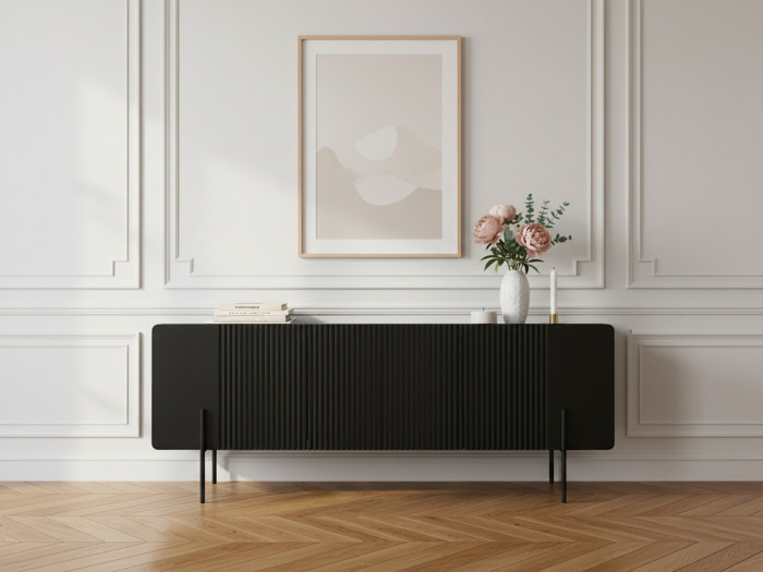 Meuble TV 2 portes 1 tiroir 150 cm MATHILDE pieds noirs