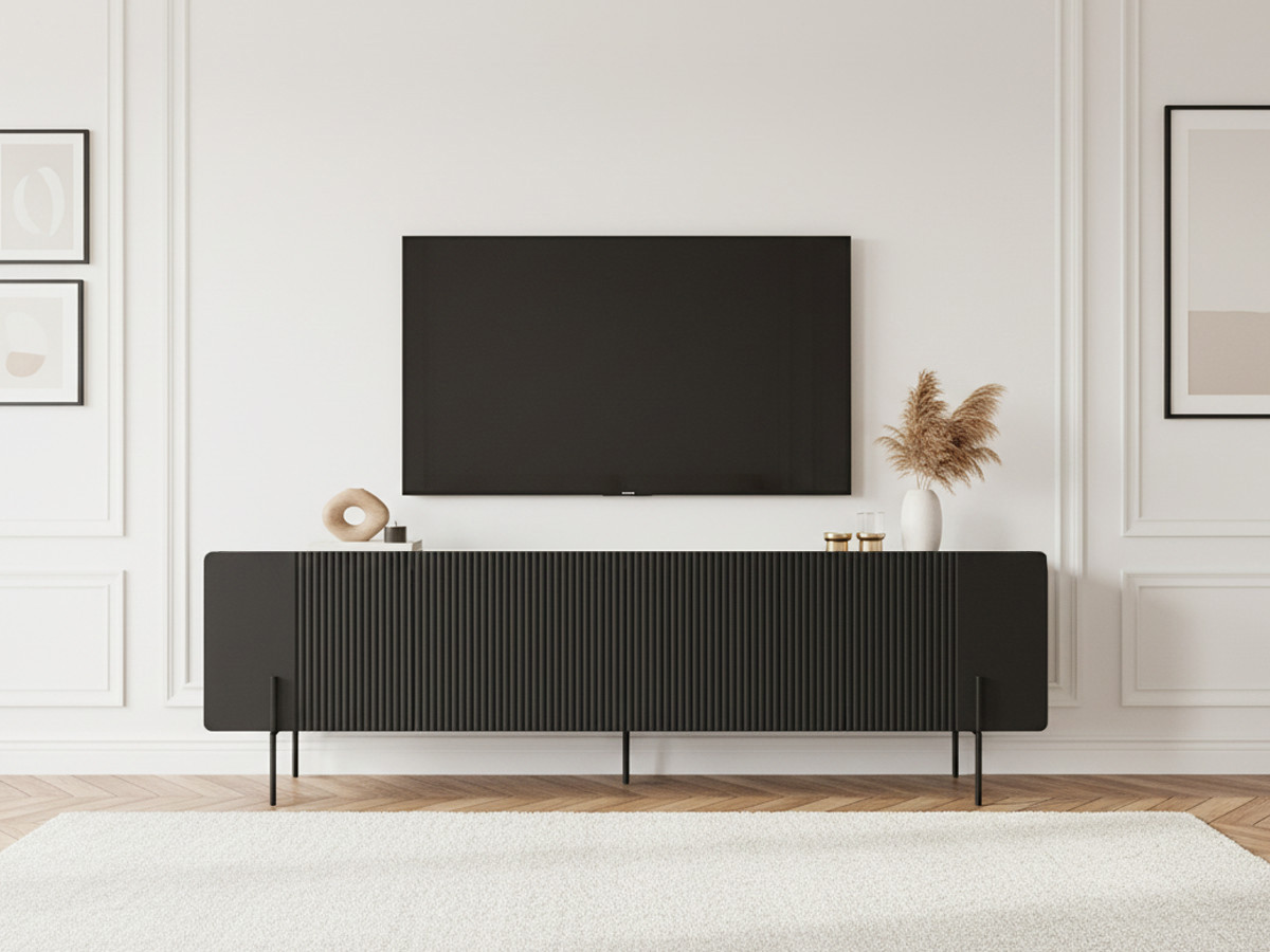 Meuble TV 2 portes 2 tiroirs 200 cm MATHILDE pieds noirs — vue 4