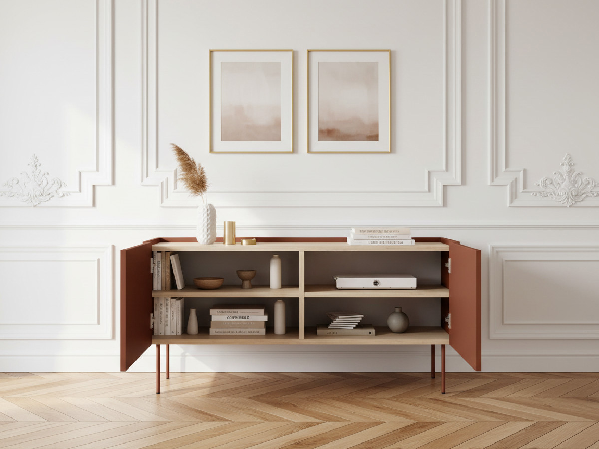 Meuble TV 2 portes 120 cm ATLAS rouge — vue 5