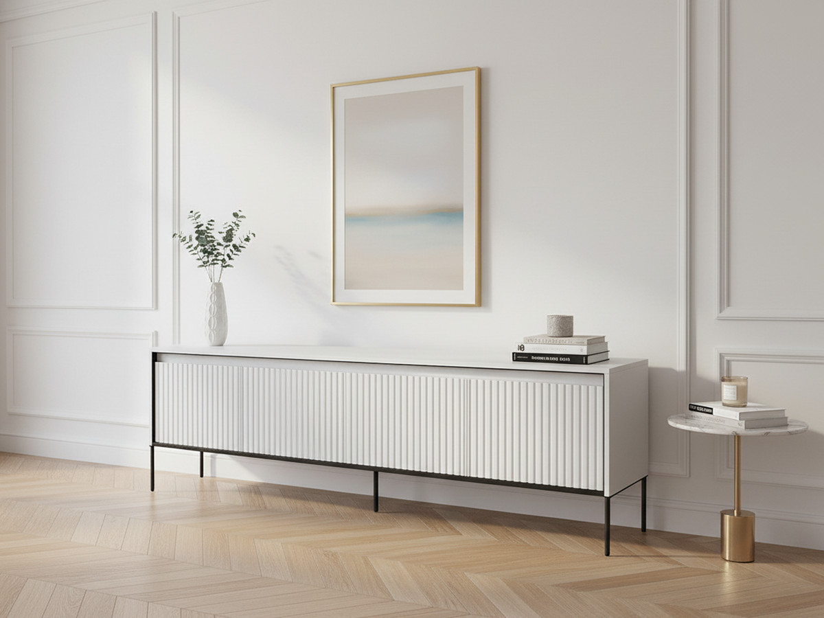 LENARA 167 cm 4-deurs tv-meubel met lamellen en led's