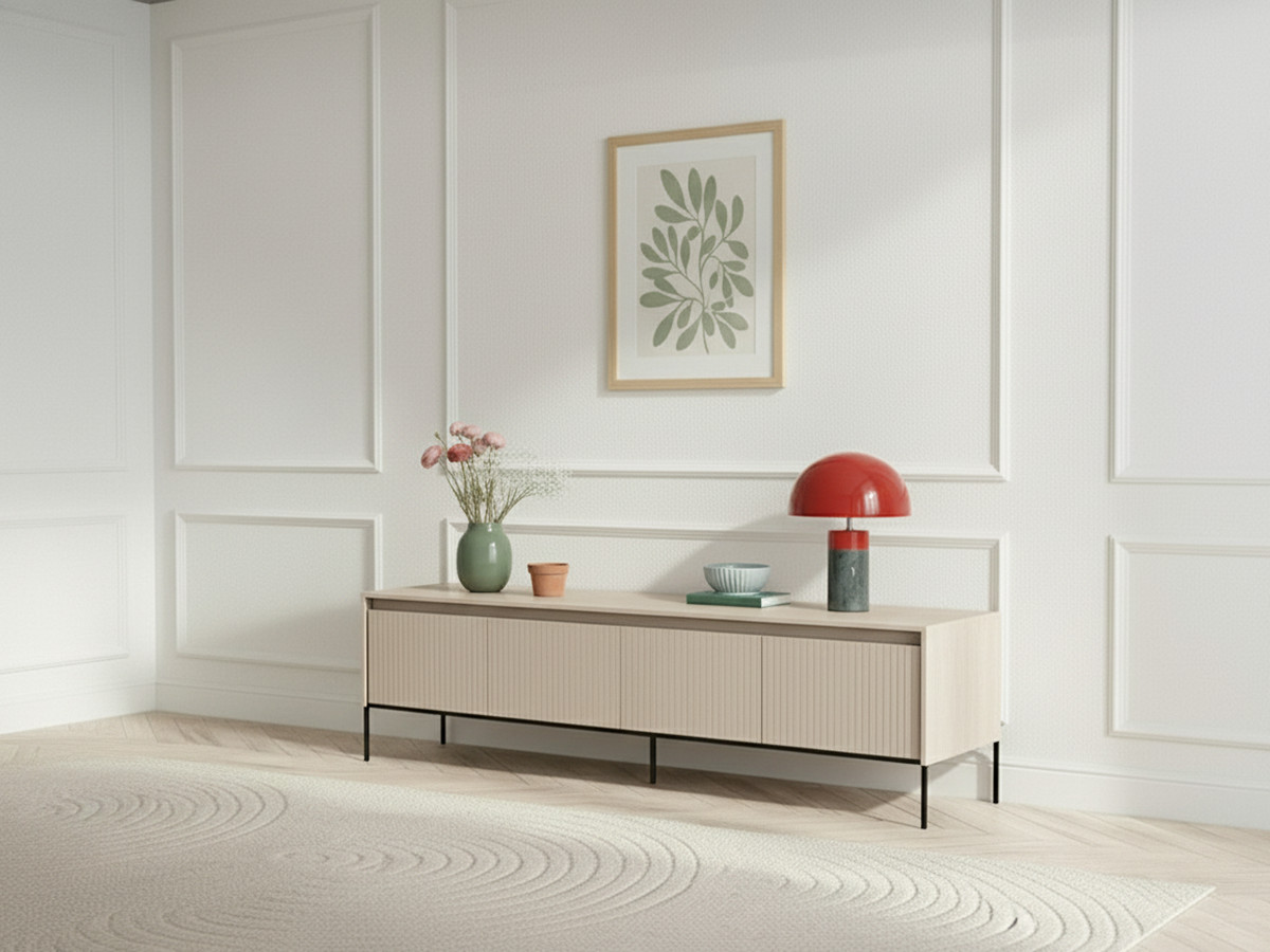 LENARA 167 cm 4-deurs tv-meubel met lamellen en led's