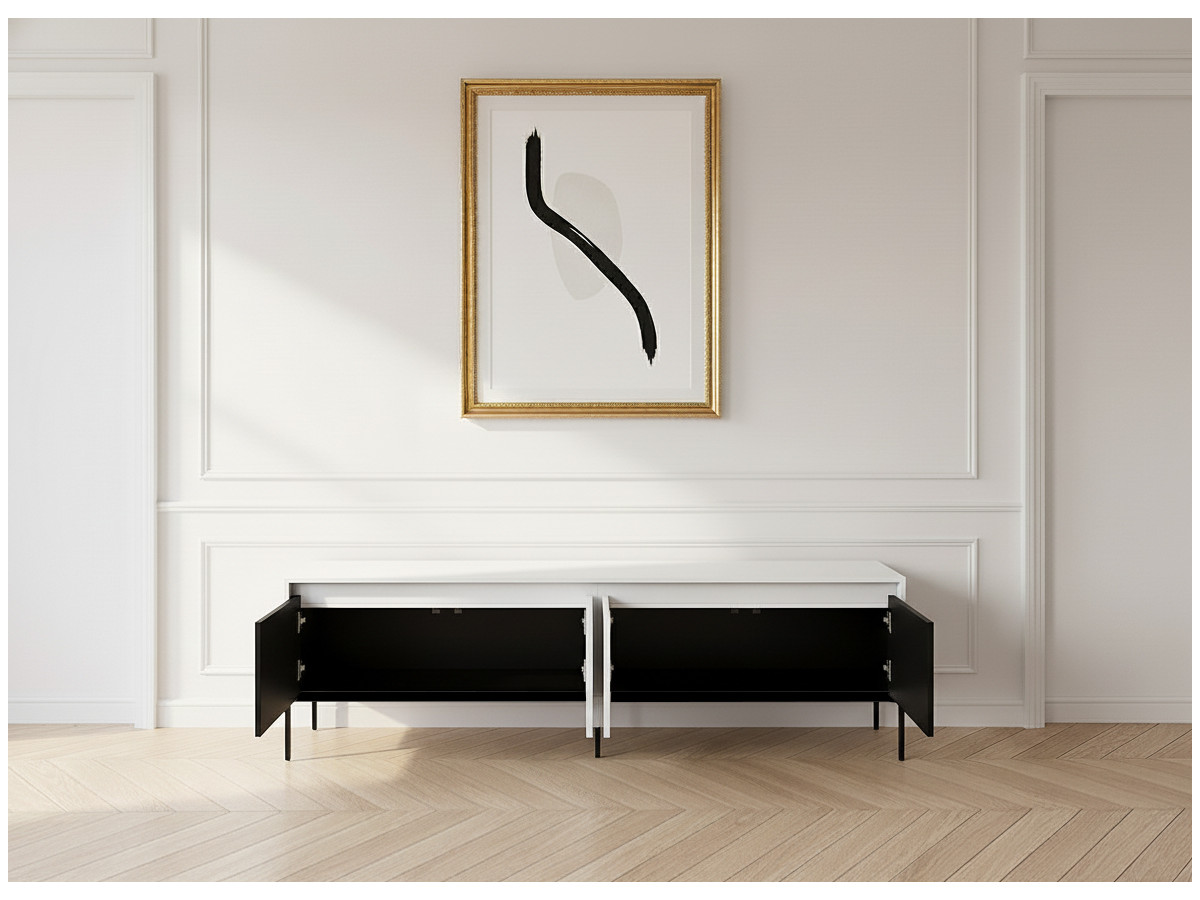 LENARA 167 cm 4-deurs tv-meubel met lamellen en led's