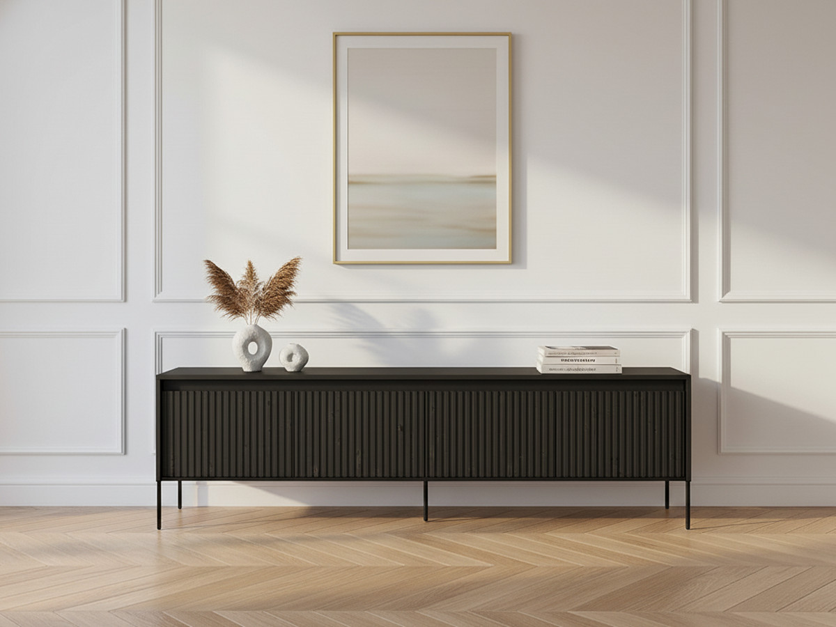 Meuble TV 4 portes 167 cm LENARA avec tasseaux et LED noir — vue 4