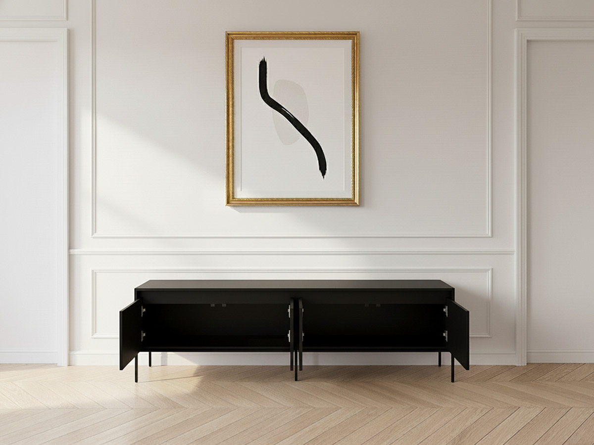 Meuble TV 4 portes 167 cm LENARA avec tasseaux et LED noir — vue 5