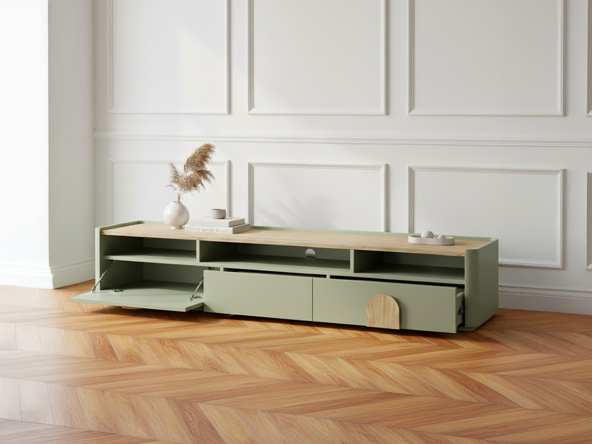 Meuble TV 1 porte 2 tiroirs 200 cm ENYRA vert — vue 5