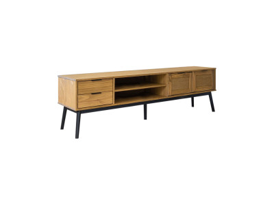 Meuble TV 180 cm ALBI bois massif et rotin