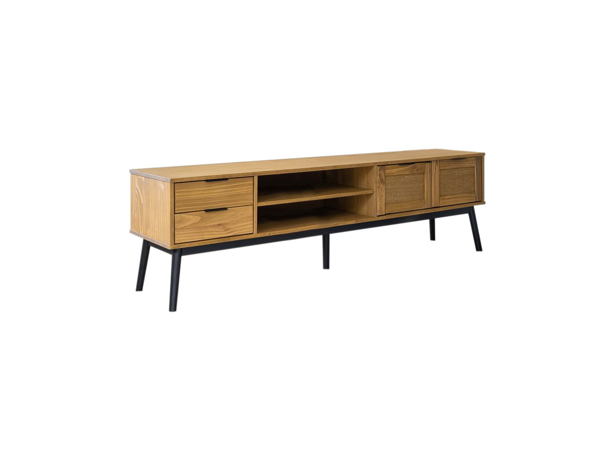Meuble TV 180 cm ALBI bois massif et rotin — vue 3