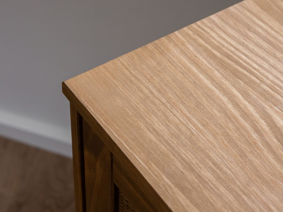 Meuble TV 180 cm ALBI bois massif et rotin