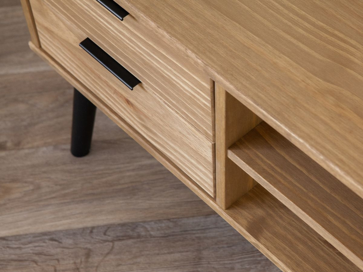 Meuble TV 180 cm ALBI bois massif et rotin