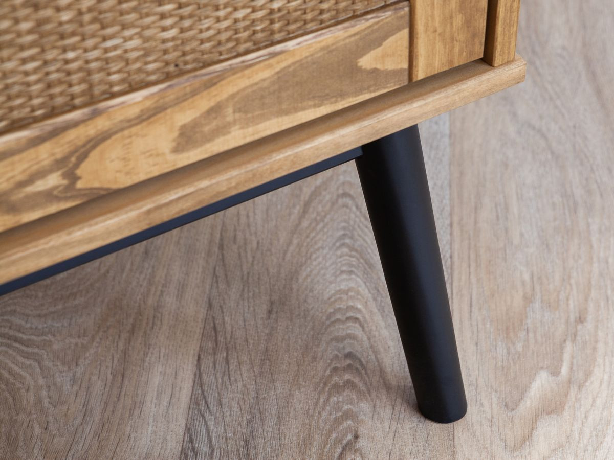 Meuble TV 180 cm ALBI bois massif et rotin