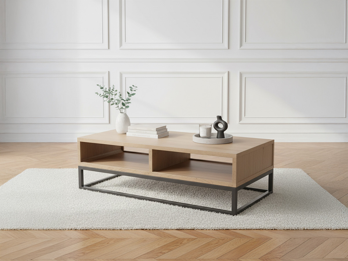 Table basse 2 niches 110 cm BERGERAC bois massif de manguier