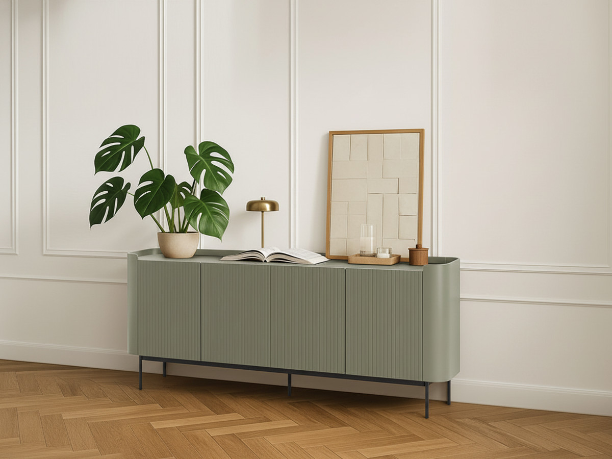 Buffet 4 portes 200 cm JAY effet tasseaux vert — vue 4
