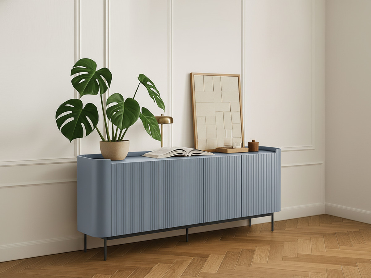 Buffet 4 portes 200 cm JAY effet tasseaux bleu — vue 4