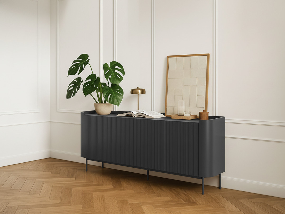 Buffet 4 portes 200 cm JAY effet tasseaux noir — vue 4