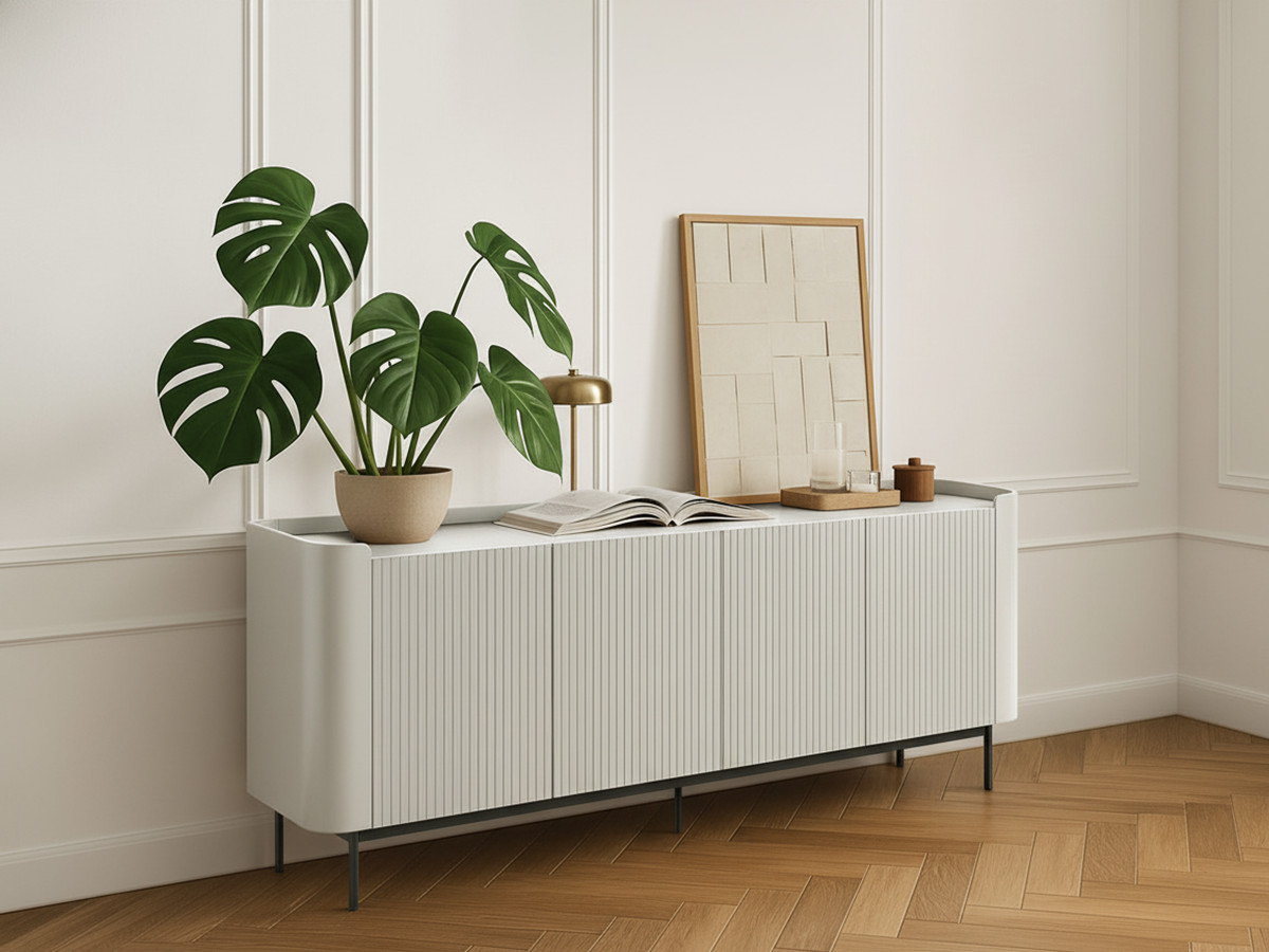 Buffet 4 portes 200 cm JAY effet tasseaux beige — vue 4