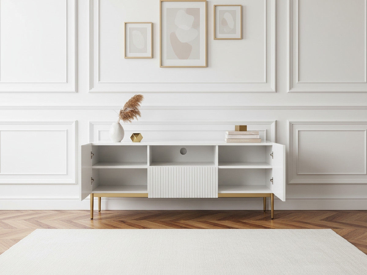 Meuble TV 150 cm avec niche KASHA Pieds or blanc — vue 6