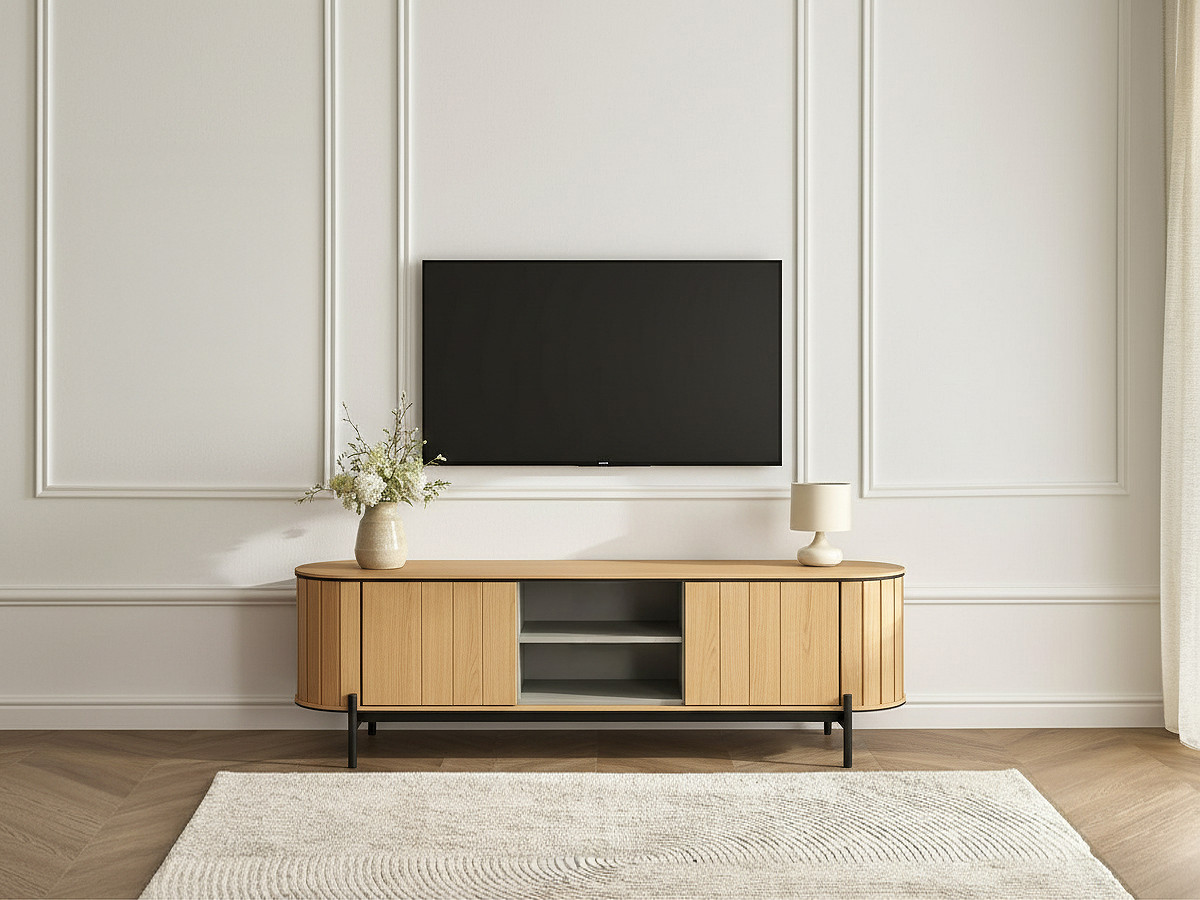 Meuble TV arrondi 2 portes 168 cm AMBOISE couleur chêne