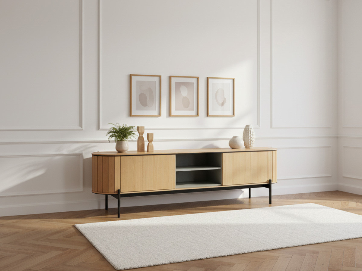 Meuble TV arrondi 2 portes 200 cm AMBOISE couleur chêne — vue 4