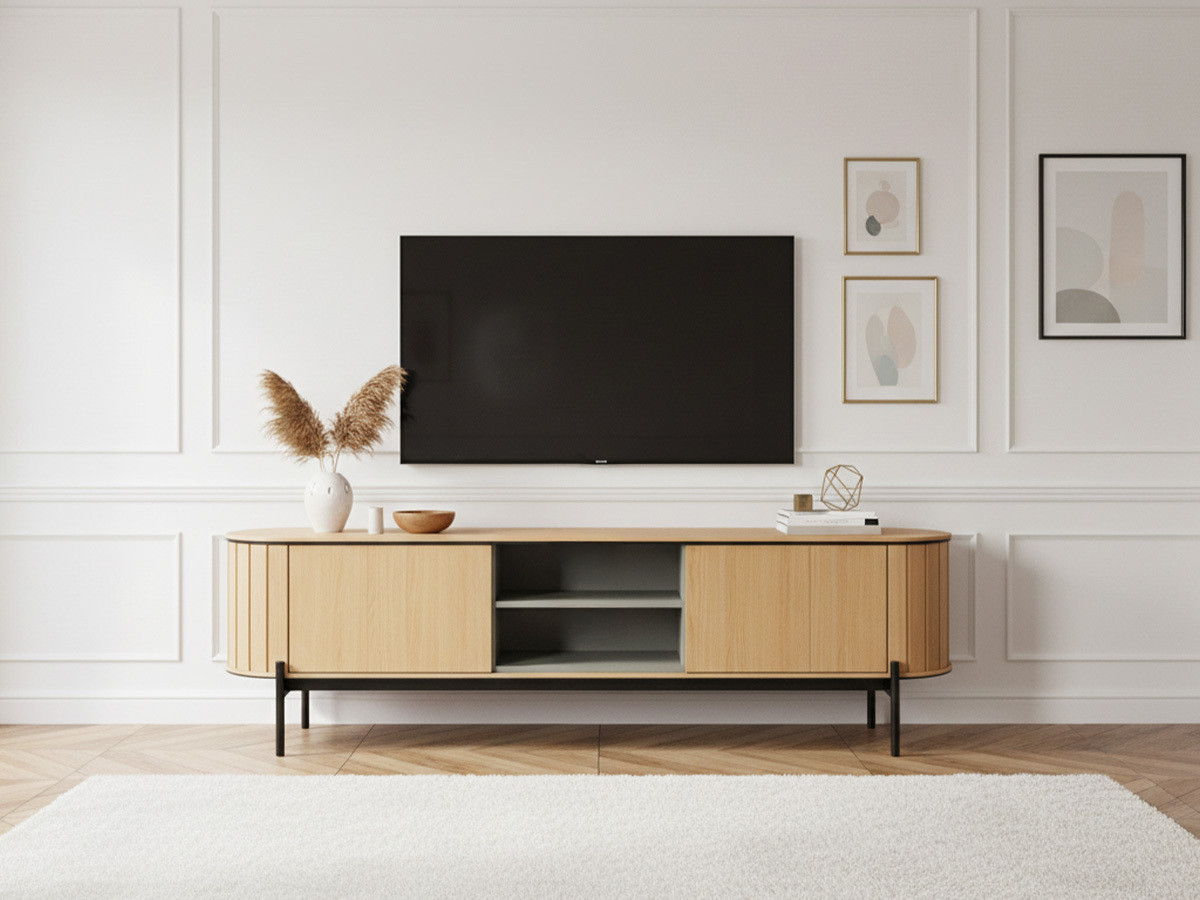 Meuble TV arrondi 2 portes 200 cm AMBOISE couleur chêne — vue 5