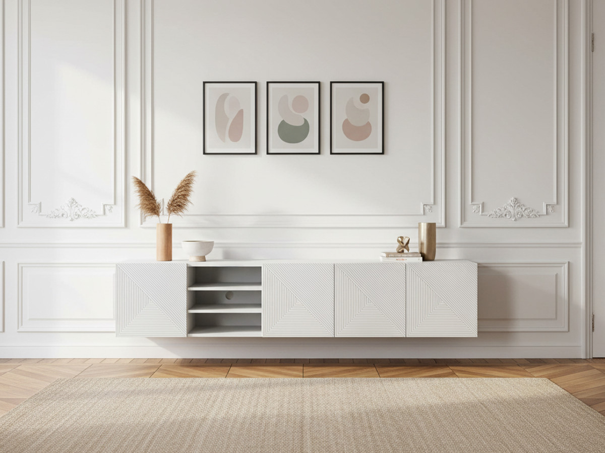 alice 200 cm wandmeubel met nissen gekleurd wit