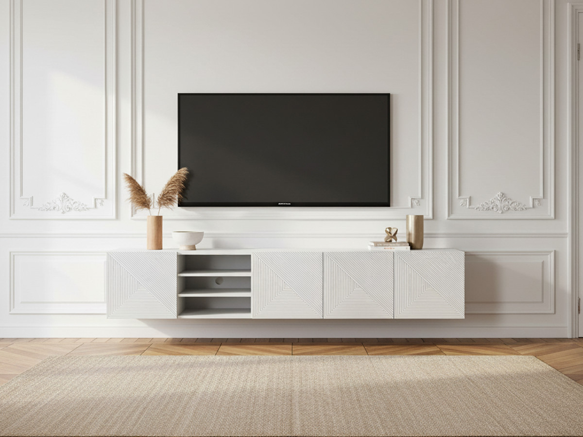 Meuble TV suspendu 200 cm ALICE avec niches