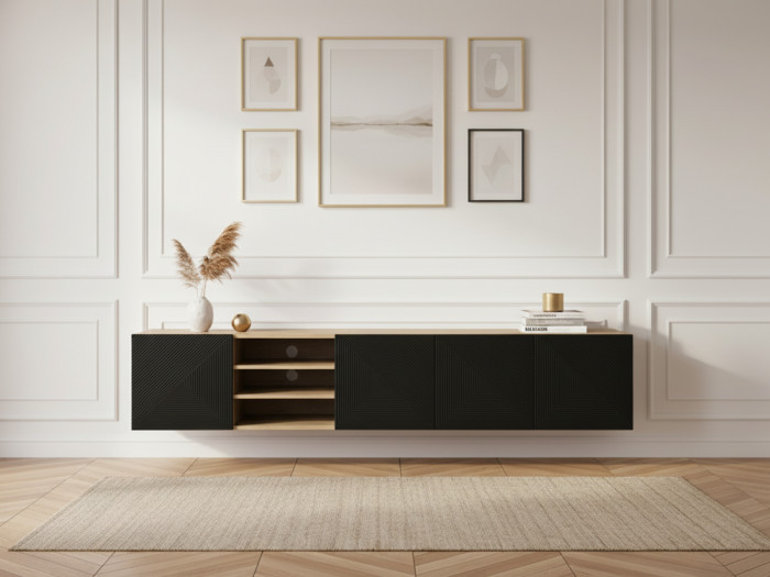 Meuble TV suspendu 200 cm ALICE avec niches