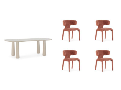 Ensemble SASHA avec table à manger ovale beige 220 cm + chaises MILA tissu texturé