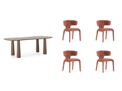 Ensemble SASHA avec table à manger ovale marron 220 cm + chaises MILA tissu texturé