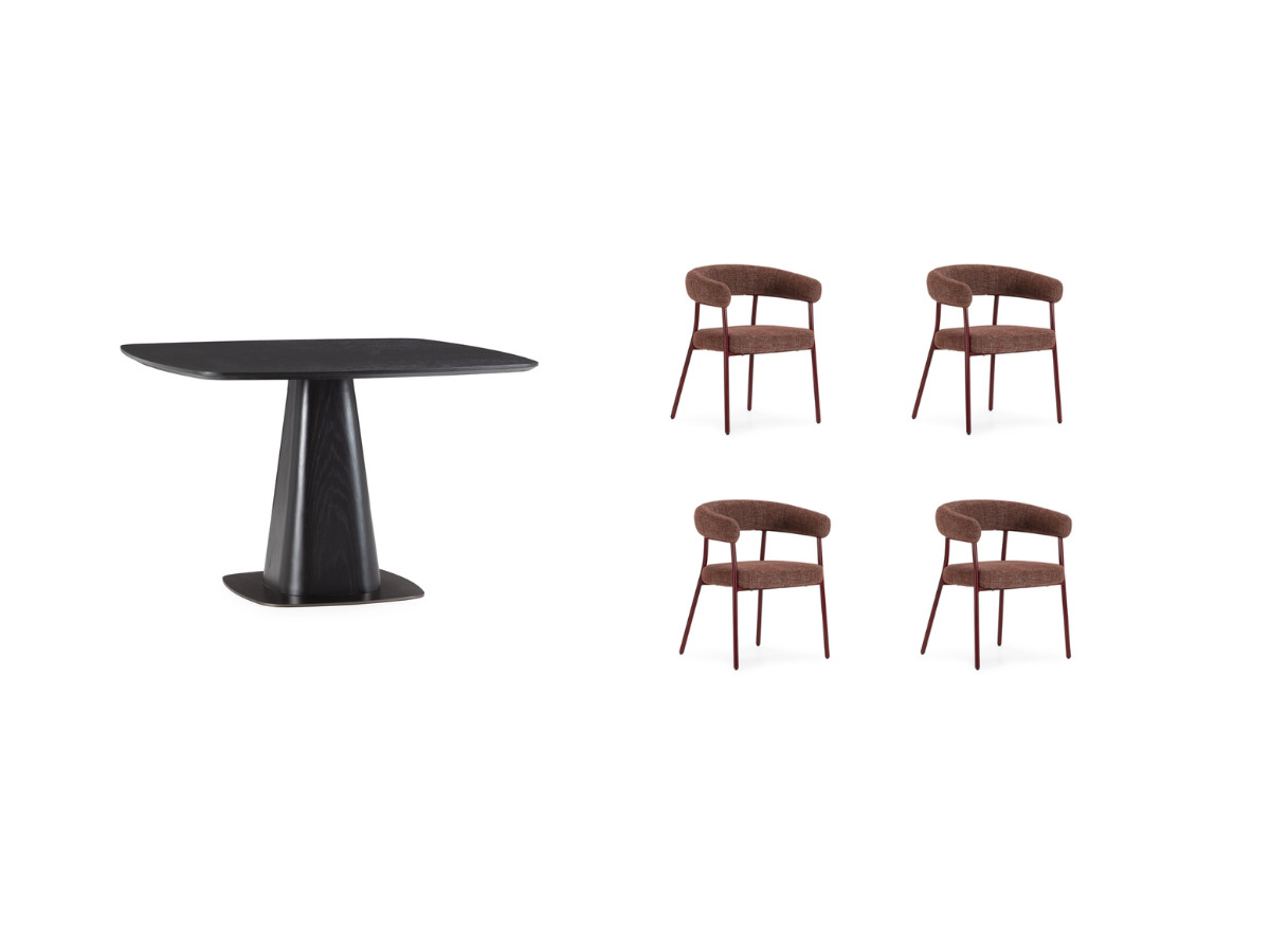 ensemble noa avec table à manger carrée 120 cm + 4 chaises rosa de couleur orange