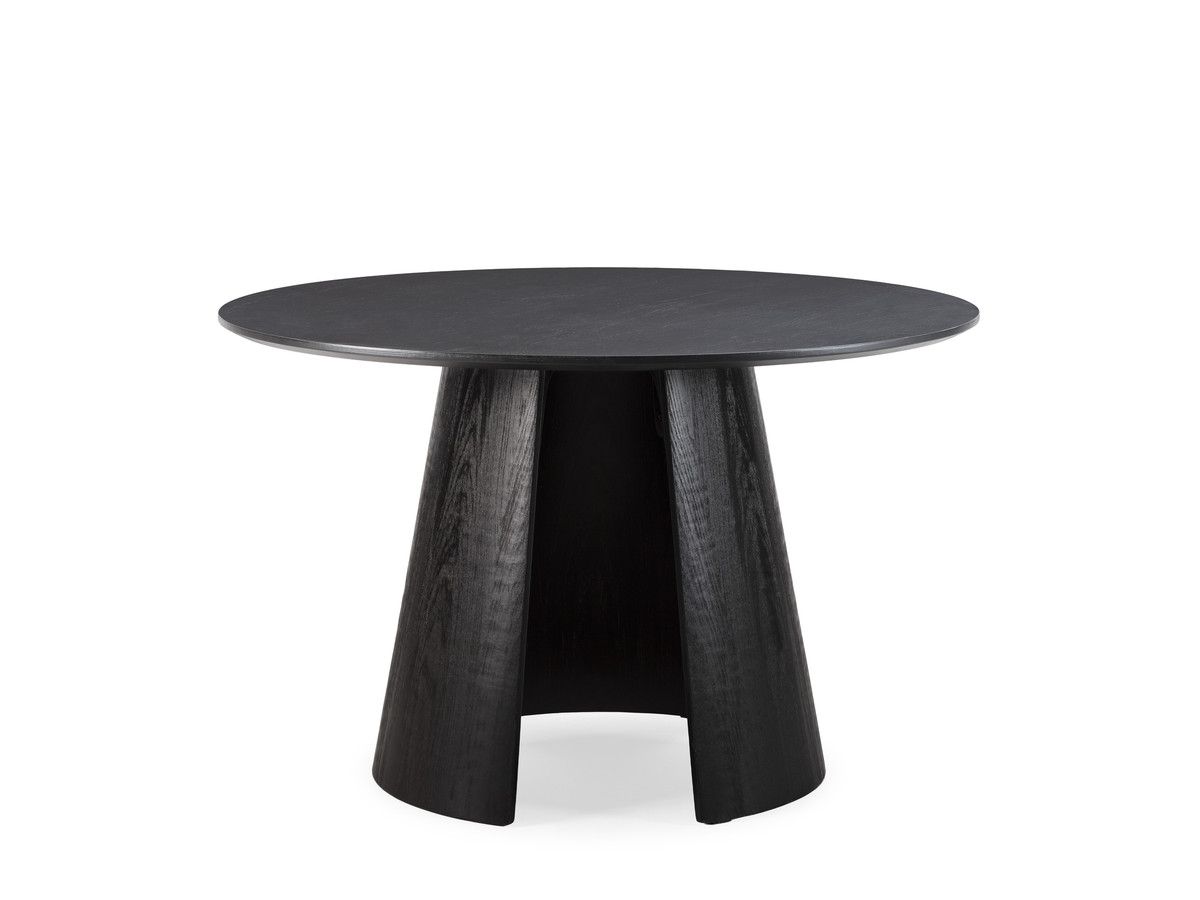 Ensemble GASTON avec table à manger ronde 120 cm placage chêne + chaises SOREN tissu texturé