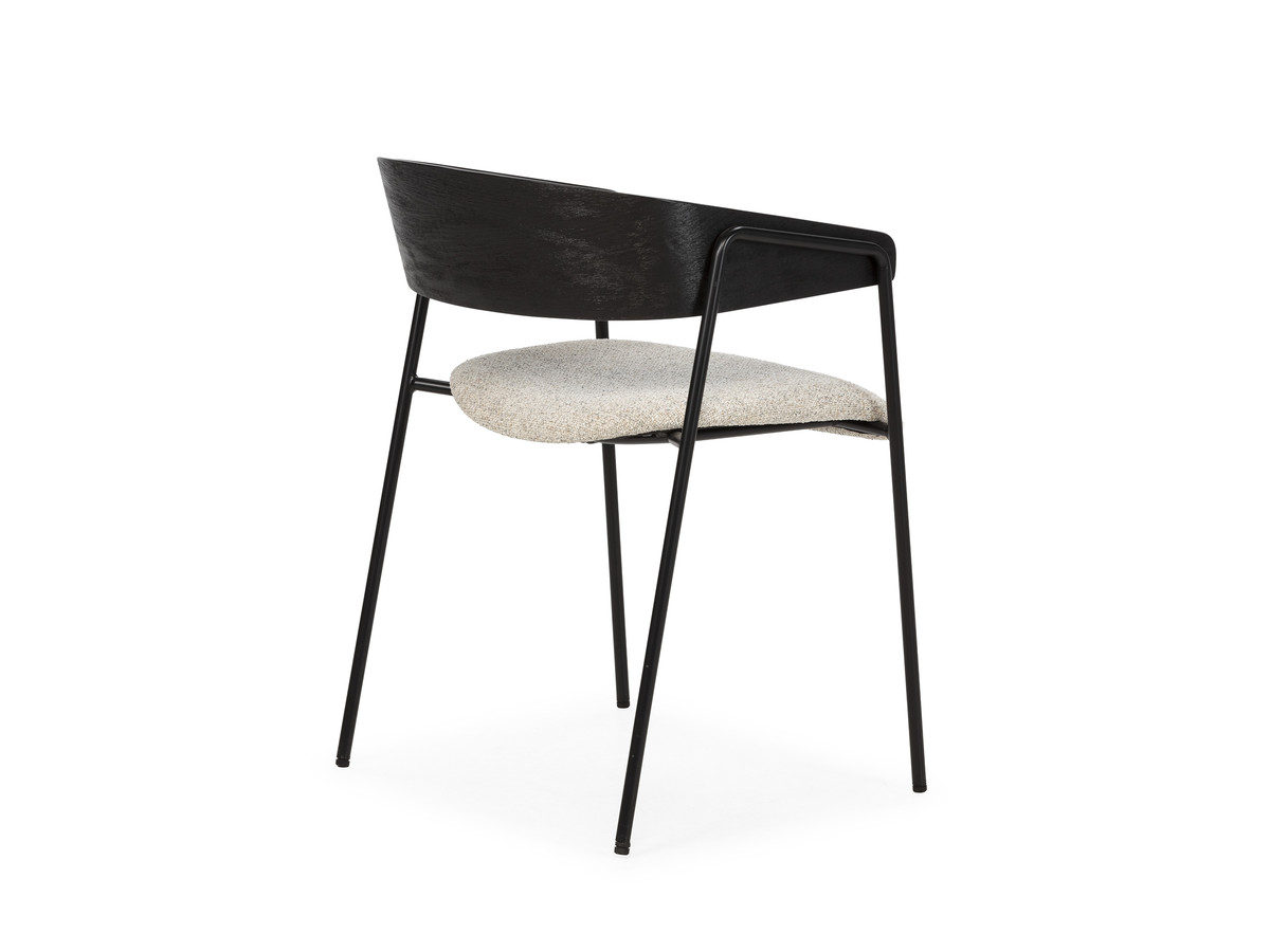 Ensemble GASTON avec table à manger ronde 120 cm placage chêne + chaises SOREN tissu texturé