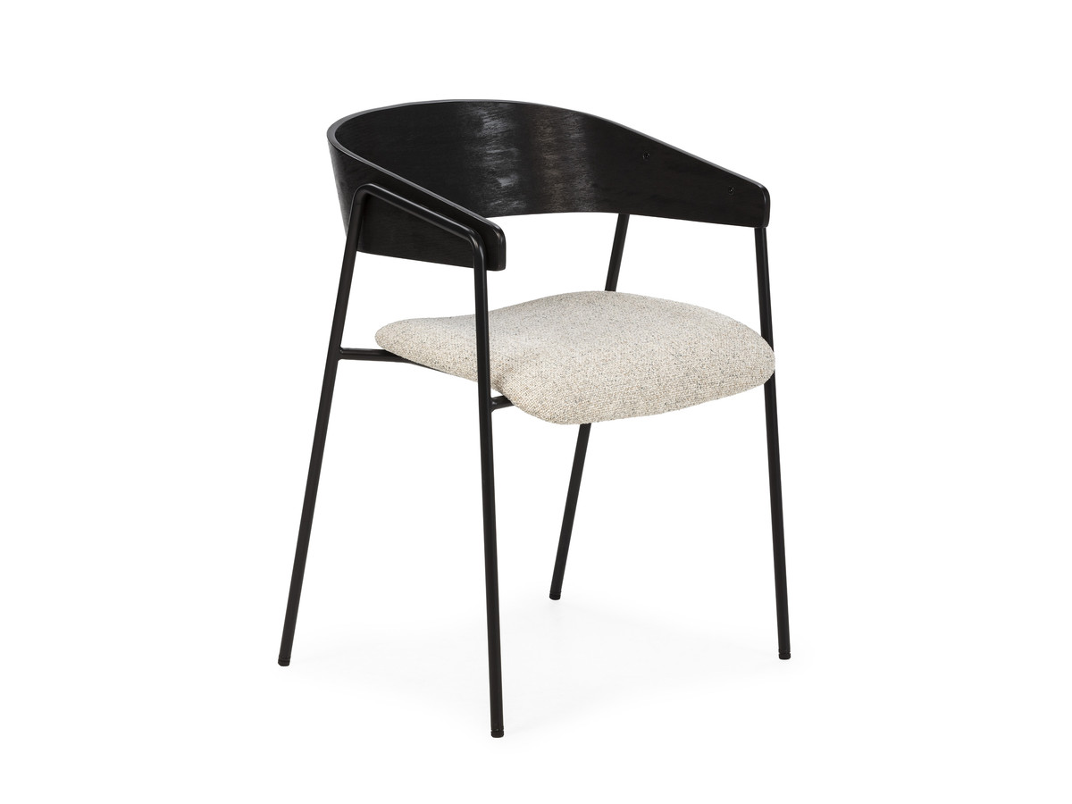 Ensemble GASTON avec table à manger ronde 120 cm placage chêne + chaises SOREN tissu texturé