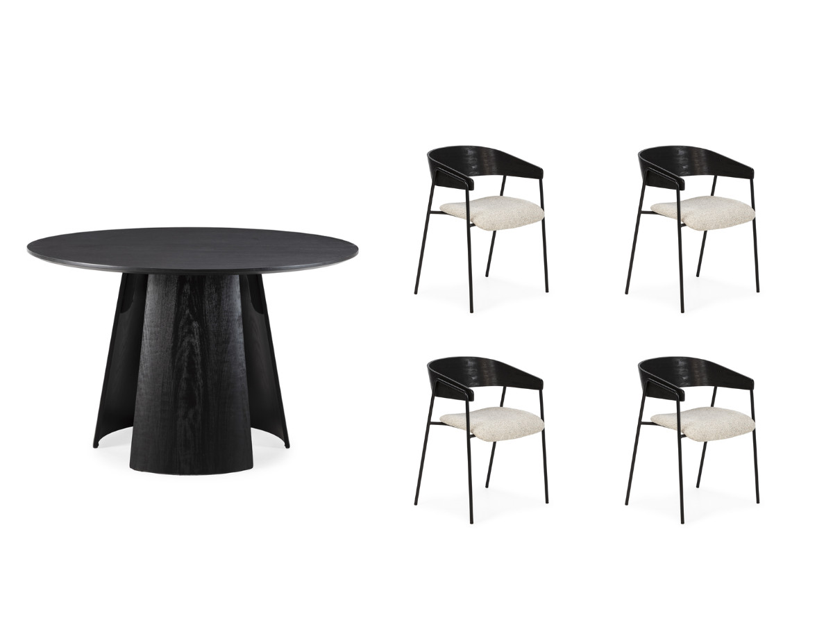 Ensemble GASTON avec table à manger ronde 120 cm placage chêne + chaises SOREN texturé — vue 4