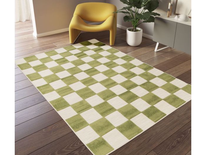 Tapis poils ras GAELLE motif damier