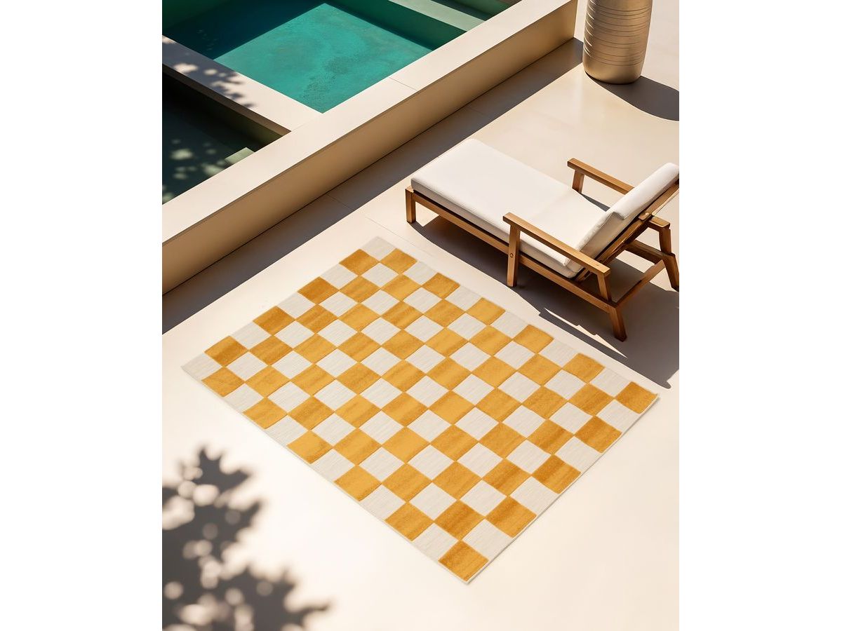 Tapis poils ras GAELLE motif damier jaune — vue 5
