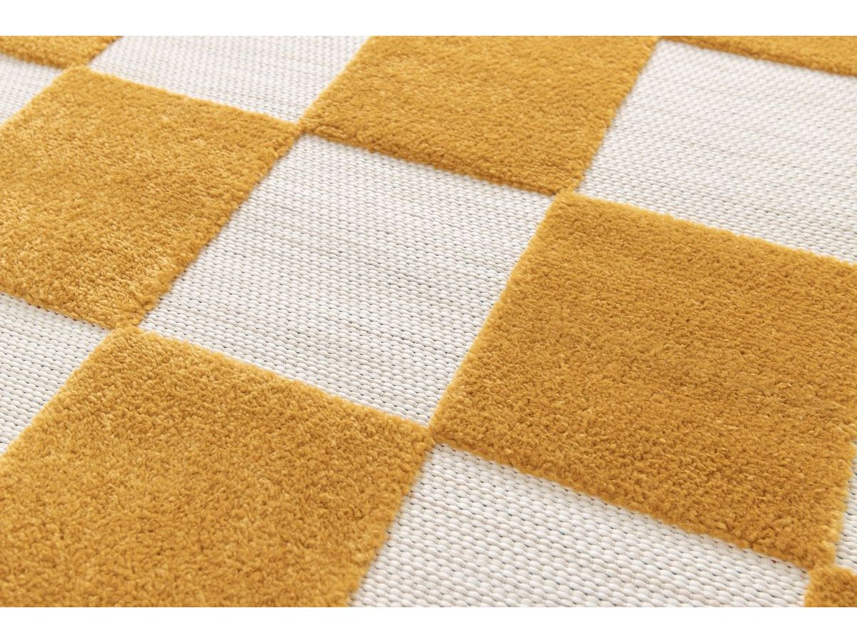Tapis poils ras GAELLE motif damier jaune — vue 5