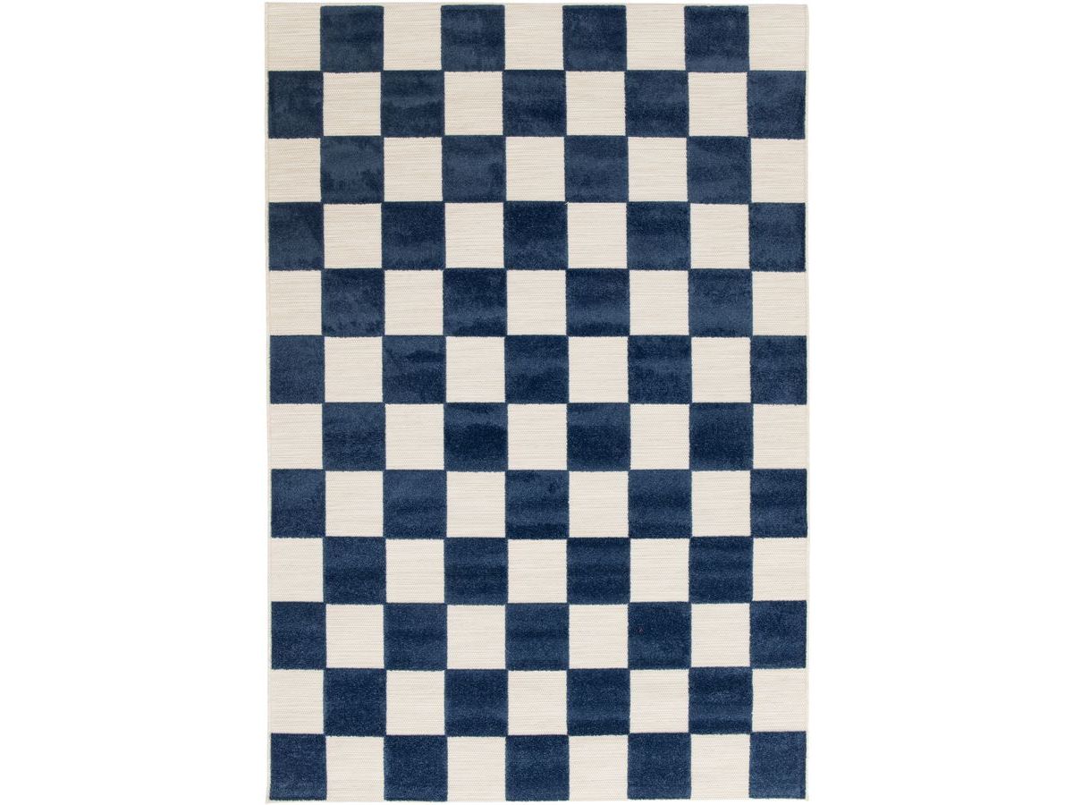 gaelle kortpolig vloerkleed met schaakbordpatroon gekleurd blauw
