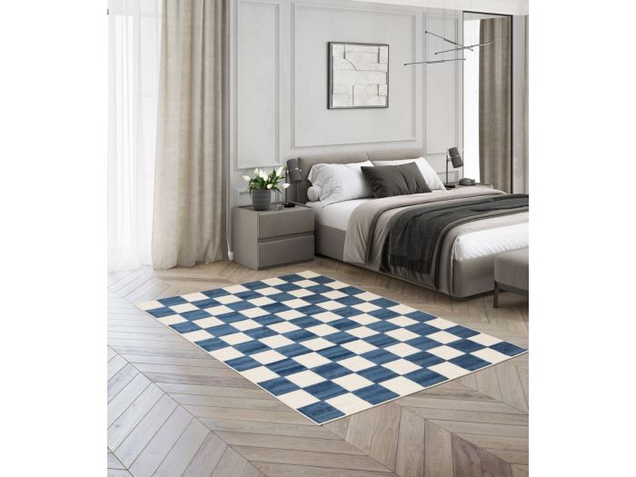 Tapis poils ras GAELLE motif damier