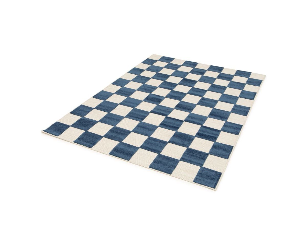 Tapis poils ras GAELLE motif damier bleu — vue 5